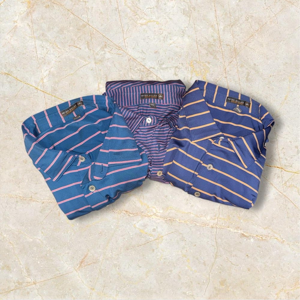 Peter Millar Summer Comfort Polo Shirt Men 2XL Striped Stretch Golf Lot Of 3 EUC